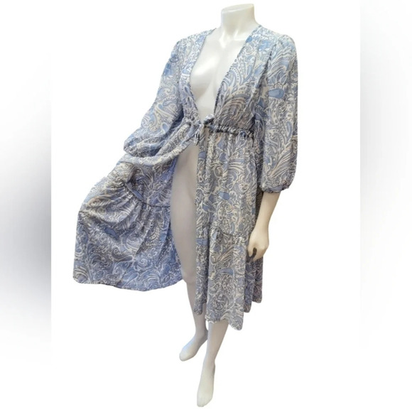 Black Tape Sheer Open Blue With Gold  Dress/Cover Size Medium - Picture 1 of 9